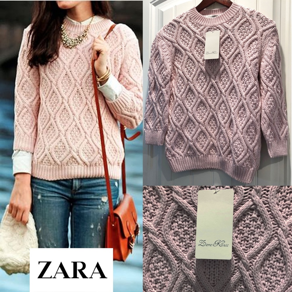ZARA KNIT pink chain pattern sweater NWT Small